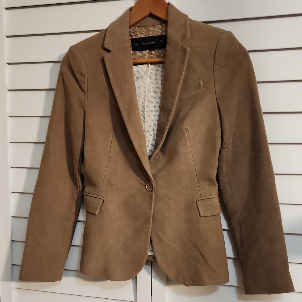 ZARA  Blazer Camel Preppy, equestrian, academia Elbow Patch Jacket Size XS